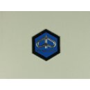 Emblem PIAGGIO 6-Eck 31x36/Aluminium/blau/kleben/Kaskade...
